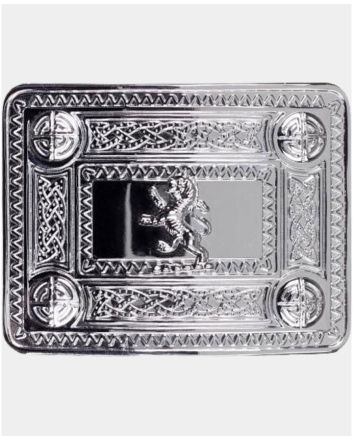 Lion Rampant Celtic Knot Belt Buckle - Chrome Finish