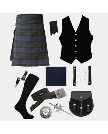Mackay Tartan Kilt & Black Vest With Accessories Deal