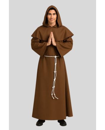 Medieval Monk Robe with Hood & Rope Belt Authentic Franciscan Style
