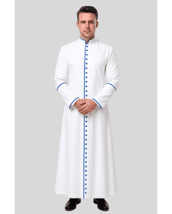 Men’s Classic White Cassock with Blue Trim
