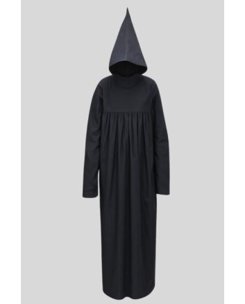 Monastic Black Hooded Robe Full Pleated Design