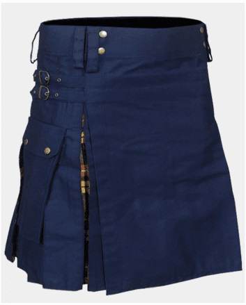 Navy Blue Cotton and Buchanan Tartan Hybrid Kilt