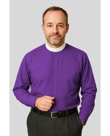 Mens Roman Purple Clergy Shirt with Neckband Collar
