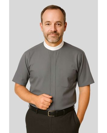 Men’s Gray Clergy Shirt with Neckband Collar
