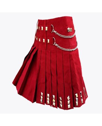 New Red Fashion With Silver Chain Utility Kilt