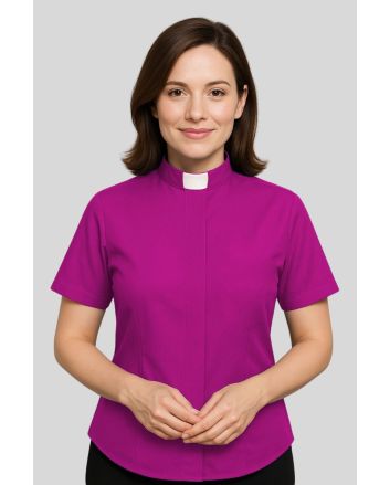 Red Purple Ladies Clergy Shirt with Tab Collar
