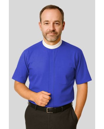 Tailored Neckband Style Royal Blue Clergy Shirt
