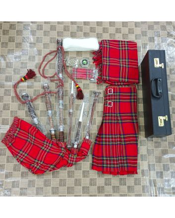 Royal Stewart Tartan Natural Finish Bagpipe Deal 
