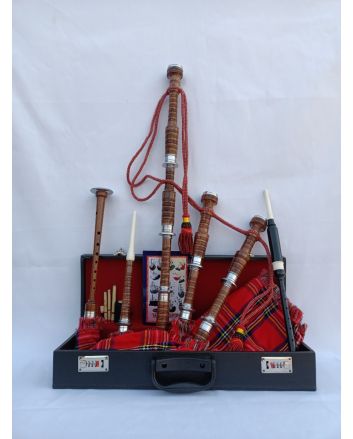 Royal Stewart Tartan Beautiful Brown Bagpipe Set
