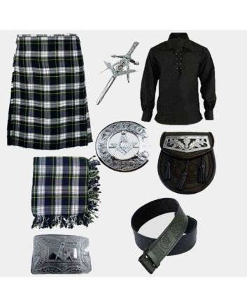 Scottish Dress Gordon Tartan Kilt & Ghillie Shirt with Accessories Deal
