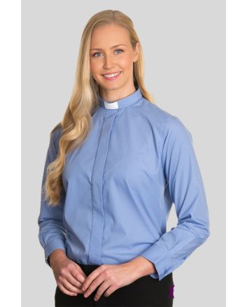 Stylish Women Clergy Shirt In Light Blue Perfect for Ministry
