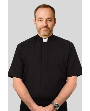 Versatile Black Clergy Shirt with Tab Collar & Short Sleeves
