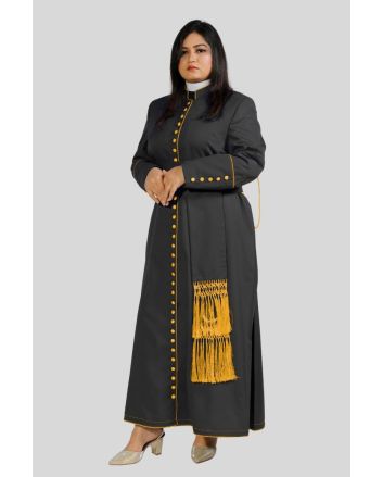 Black Cassock for Women with Gold Trim & 33 Buttons
