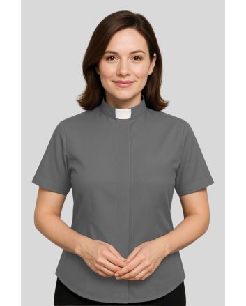 Stylish Tab Collar Women’s Clergy Shirt – Gray
