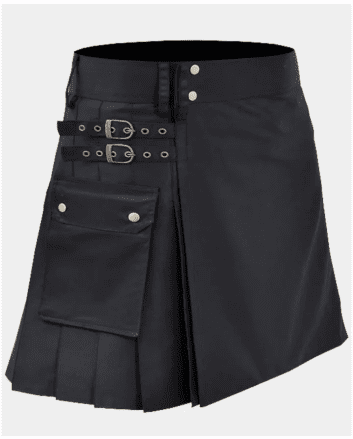 Black Cotton Sport Mini Utility Kilt